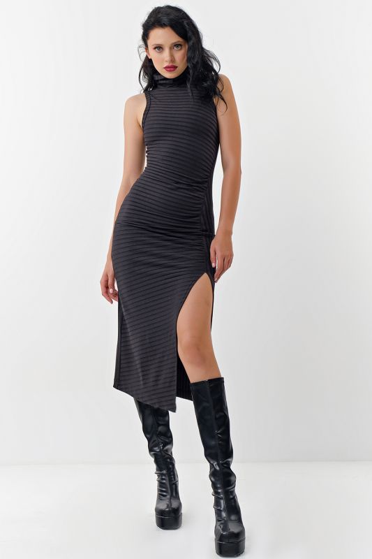 Black jersey dress with leg slit