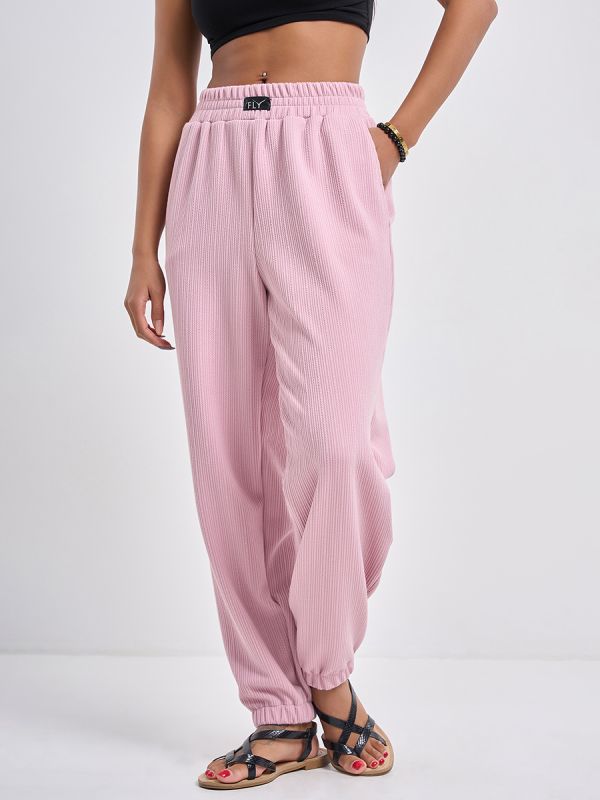 Textured knit pants dusty pink