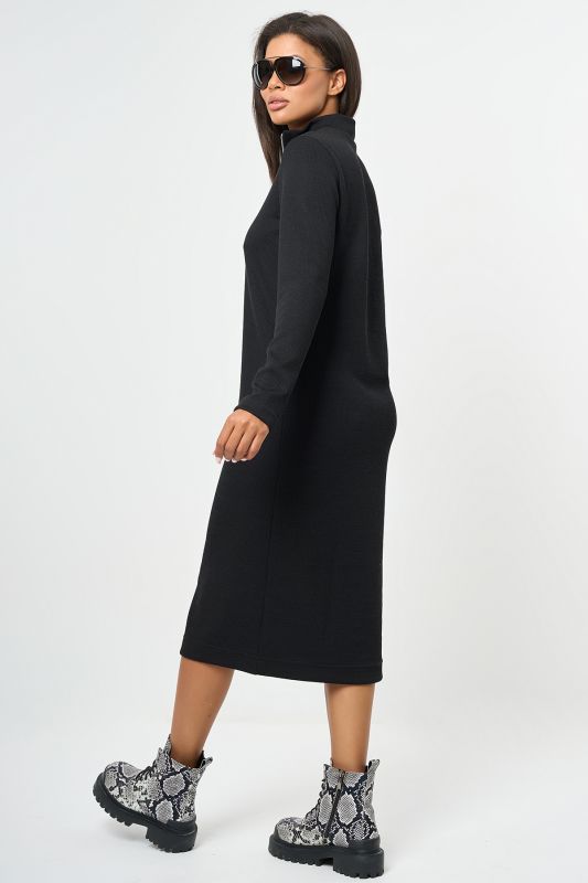 Black knitted straight midi dress with long sleeves