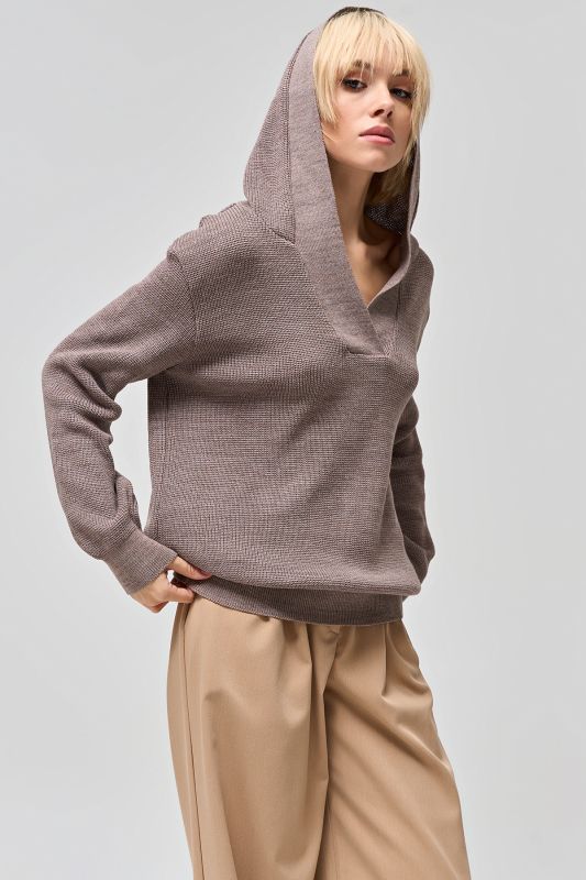 Cappuccino melange cotton hooded sweater