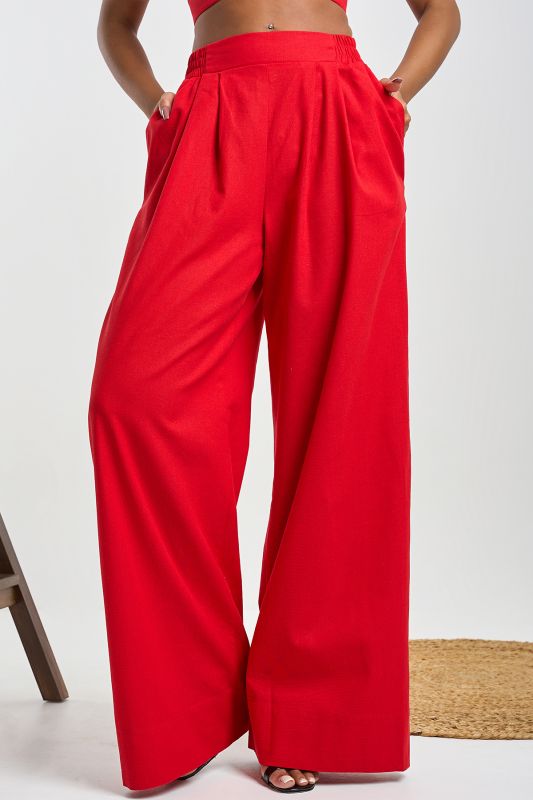 Red linen palazzo pants