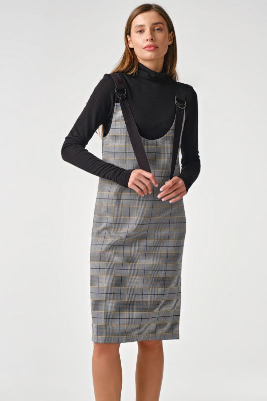 Office turtleneck plaid sundress gray