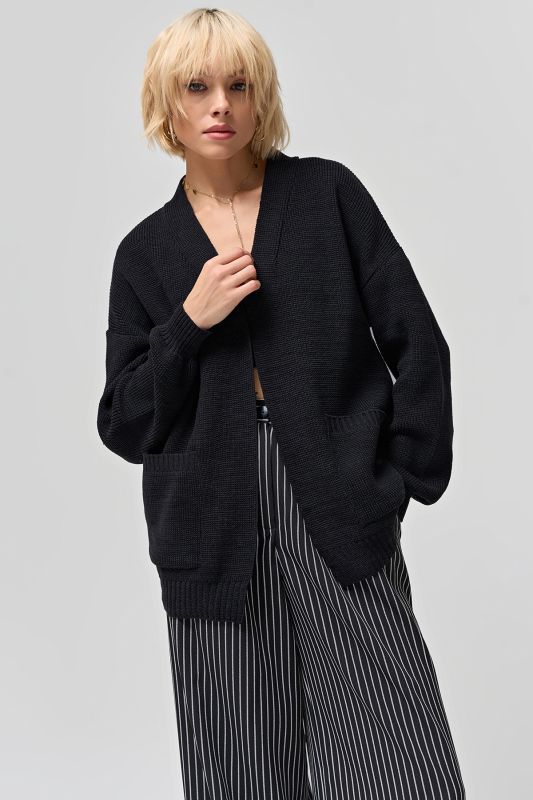 Black melange voluminous cardigan without a clasp