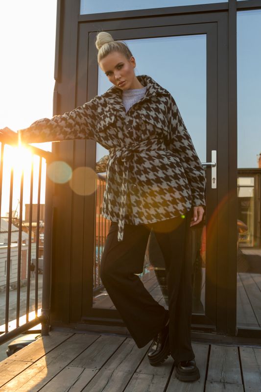 Houndstooth short shirt coat