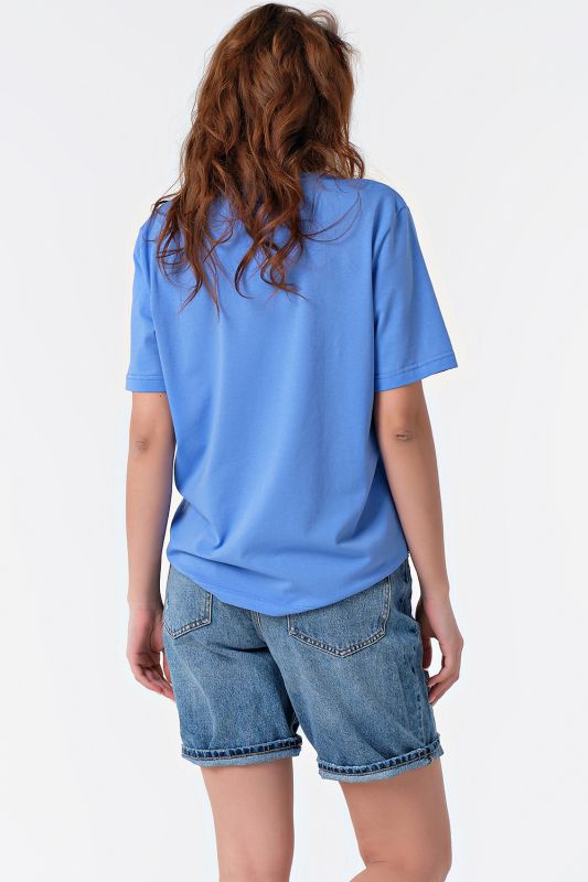 T-shirt basic knit cotton blue oversize T-shirt