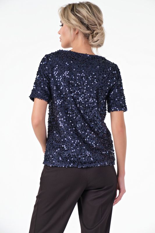 Dark blue knitted blouse with sequins