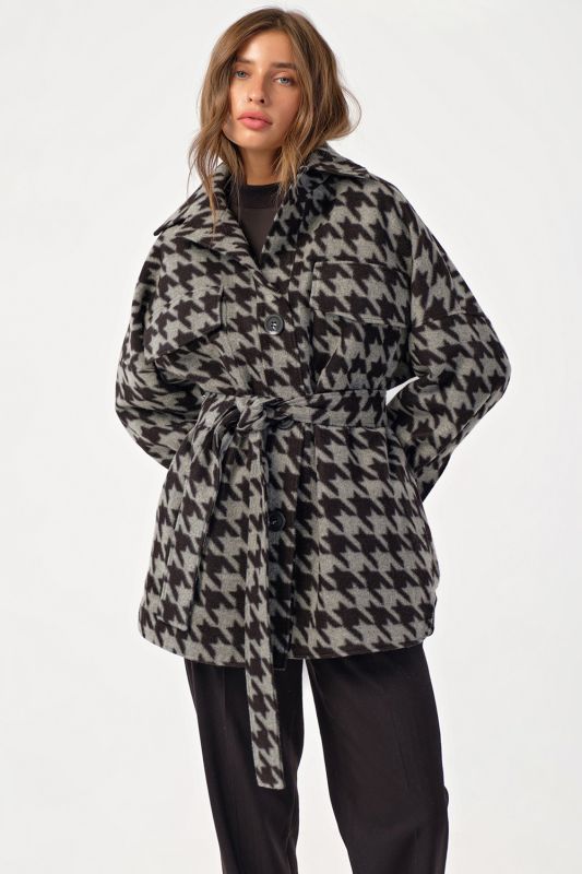 Houndstooth short shirt coat