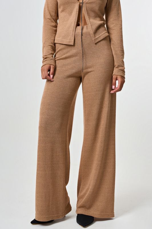 Wide pants made of openwork knitted fabric with lurex beige