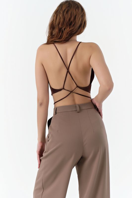 Chocolate satin halter top ONE SIZE