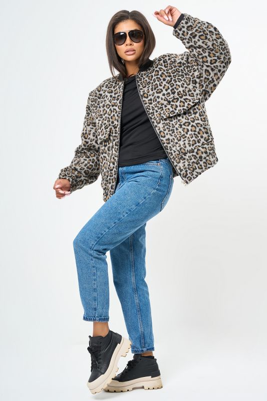 Leopard bomber made of wool overcoat with insulated lining