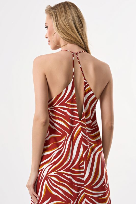 Strappy open back viscose viscose animal terracotta sundress