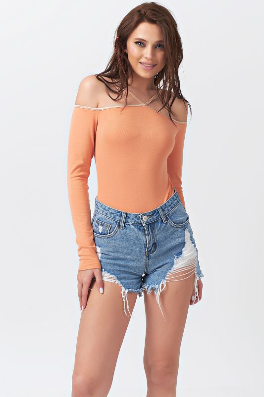 Long sleeve knitted bodysuit spicy pumpkin