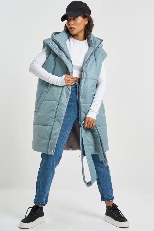 Warming vest with detachable hood gray-blue