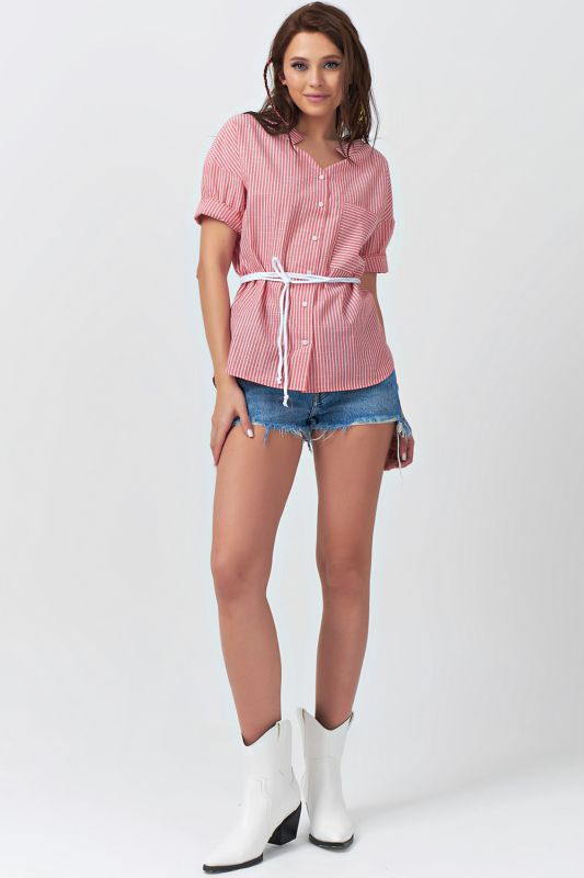 Summer shirt with striped waistband on red