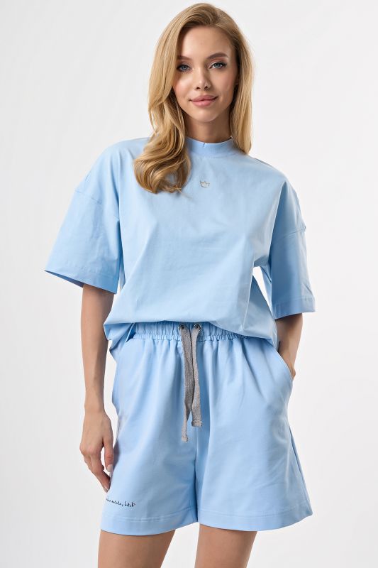 Summer sporty oversize suit with cotton shorts in blue