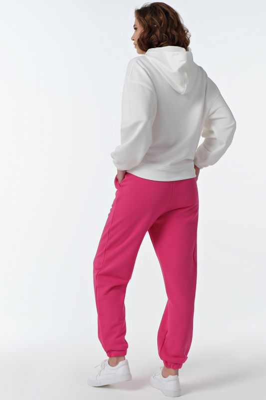 Sporty knitted pants suit with cotton hoodie white-pink