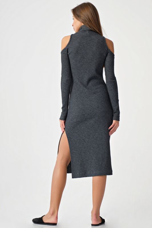 Noodle dress with open shoulders and sleeves dark gray