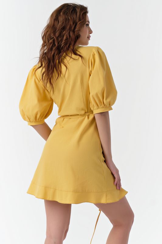 Summer mini dress with cotton flap in yellow