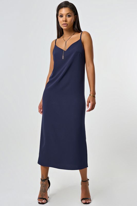 Lingerie-style flowing combination dress in navy blue