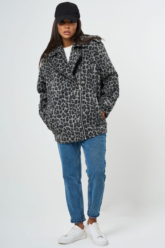 Leopard jacket made of wool overcoat with insulated lining