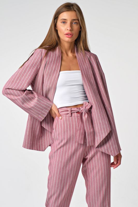 Pink striped long straight summer jacket