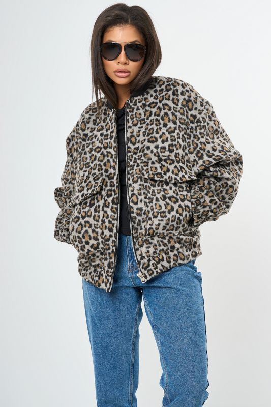 Leopard bomber made of wool overcoat with insulated lining