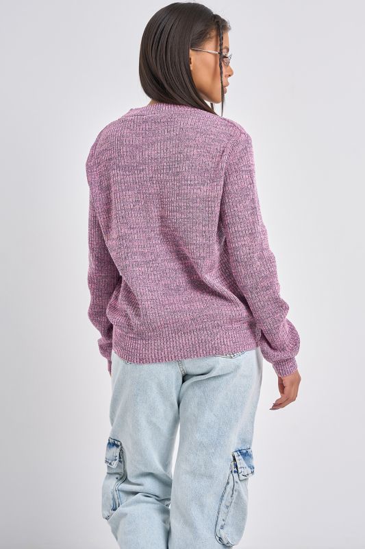 Free knitted sweater made of cotton pink-gray melange