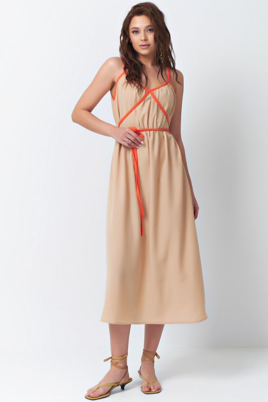 Summer dress with thin straps with ties beige