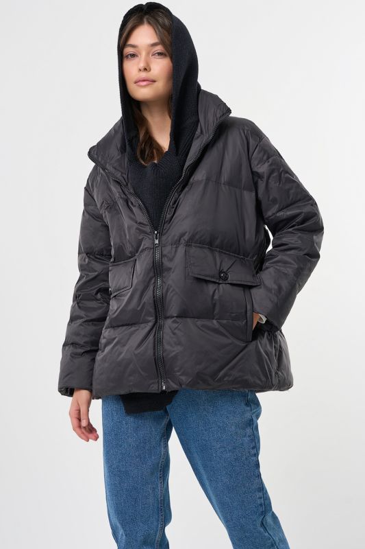 Down jacket with detachable knitted hood black