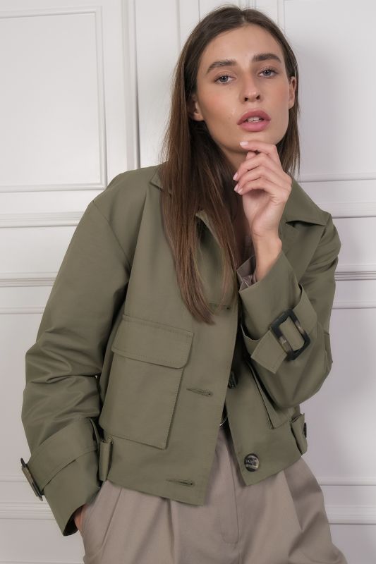 Khaki cotton over-size windbreaker with pockets