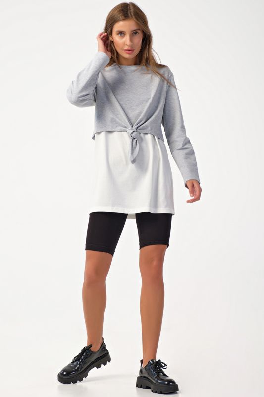 Long-sleeved knitted cotton sports tunic gray