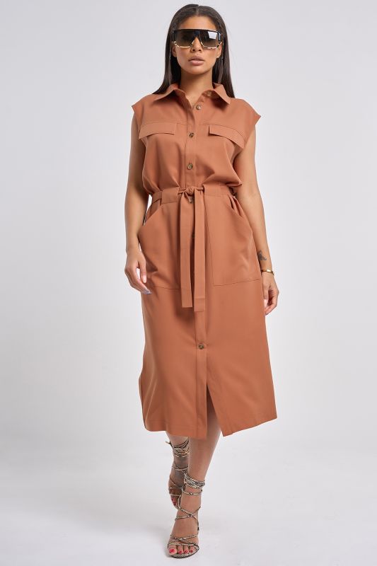 Terracotta straight silhouette safari dress