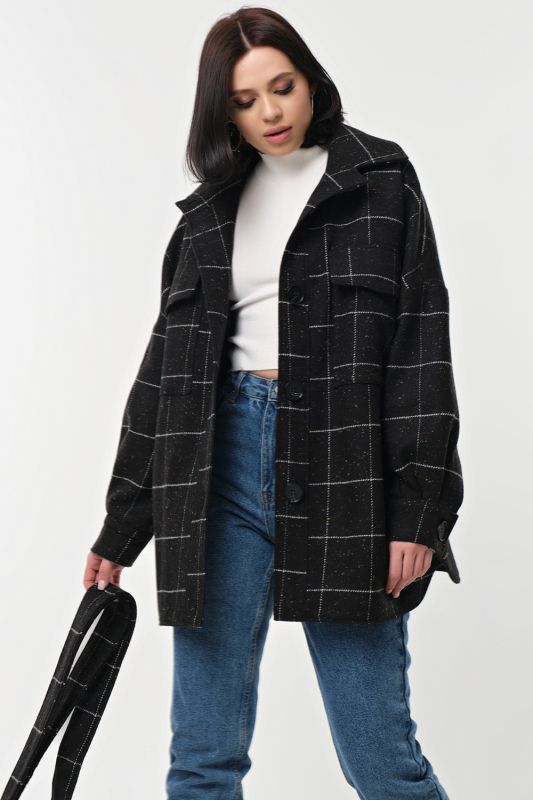 Shirt-coat shortened plaid on black