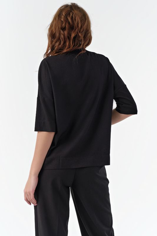 Short sleeve straight office blouse in black