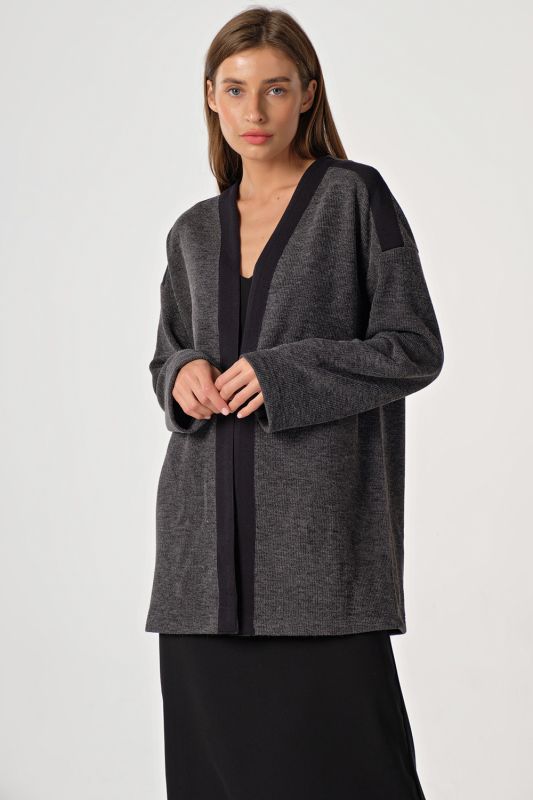 Long sleeve knitted cardigan made of cotton dark gray