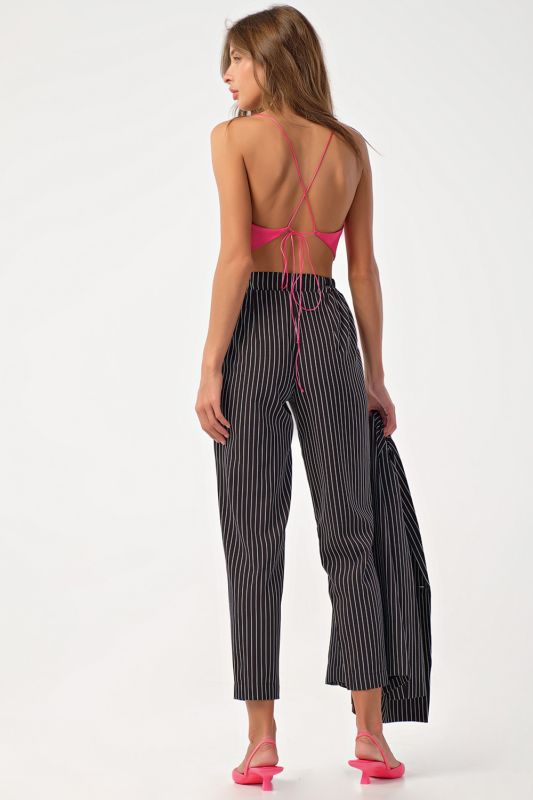 Pants shortened narrowed to the bottom on the elastic band in stripes on black