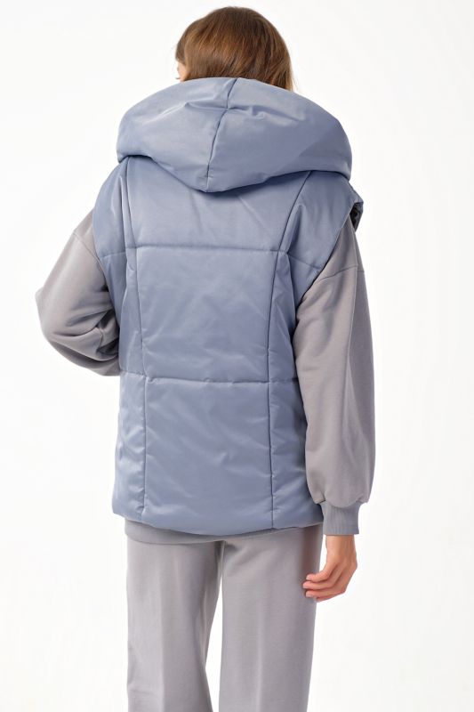 Insulated overcoat with zipper hooded vest in steel blue