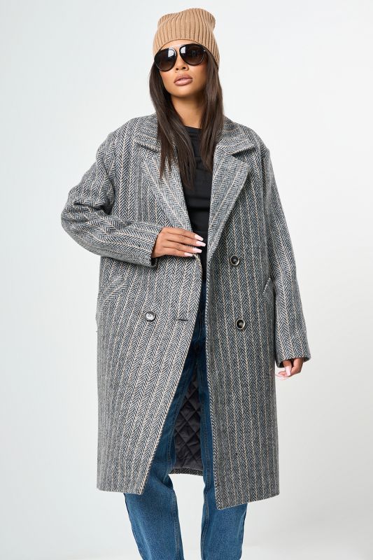 Coat semi-wool straight silhouette with insulated lining gray