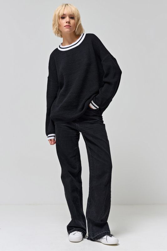 Black melange cotton knitted sweater