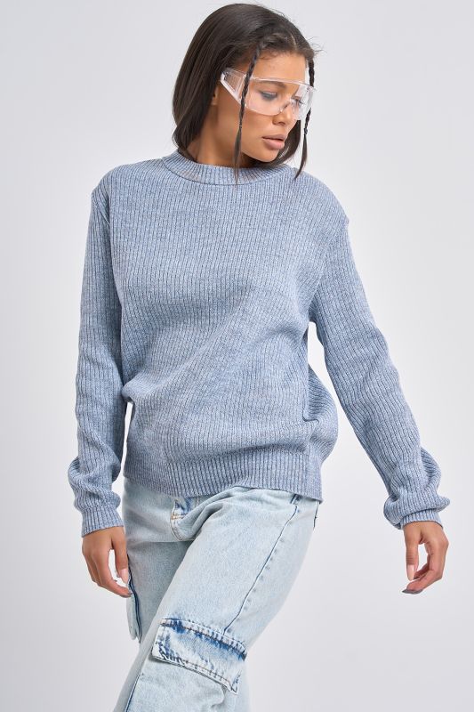 Knitted loose cotton sweater gray melange