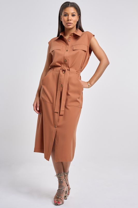 Terracotta straight silhouette safari dress