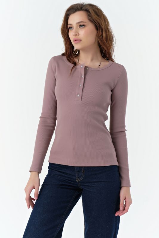 Dusty beige cotton knit longsleeve with buttons