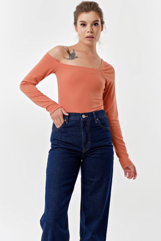 Asymmetric terracotta soft jersey bodysuit