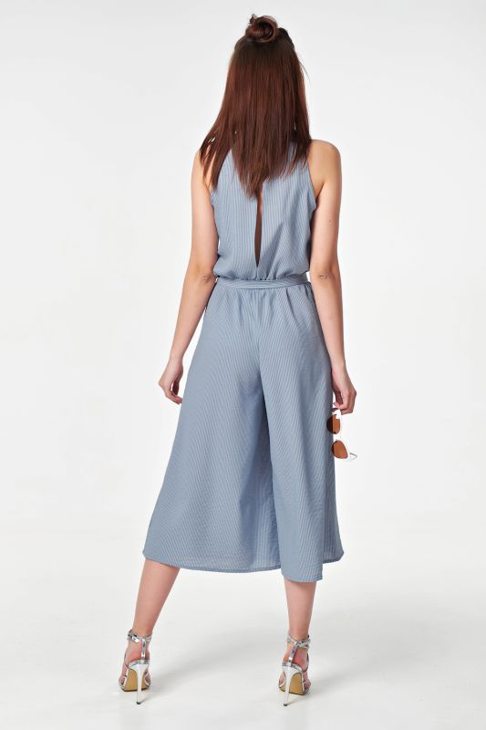 Summer loose striped jumpsuit on gray-blue