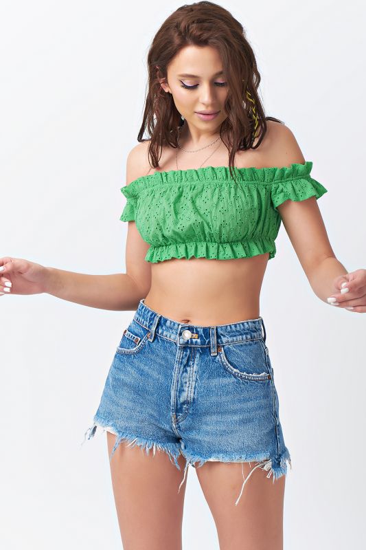 Cotton summer cropped top in green