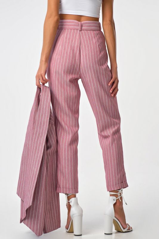 Summer pants with white striped lapels on pink