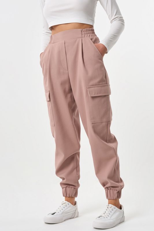 Beige Cotton Tight Cotton Cargo Trousers