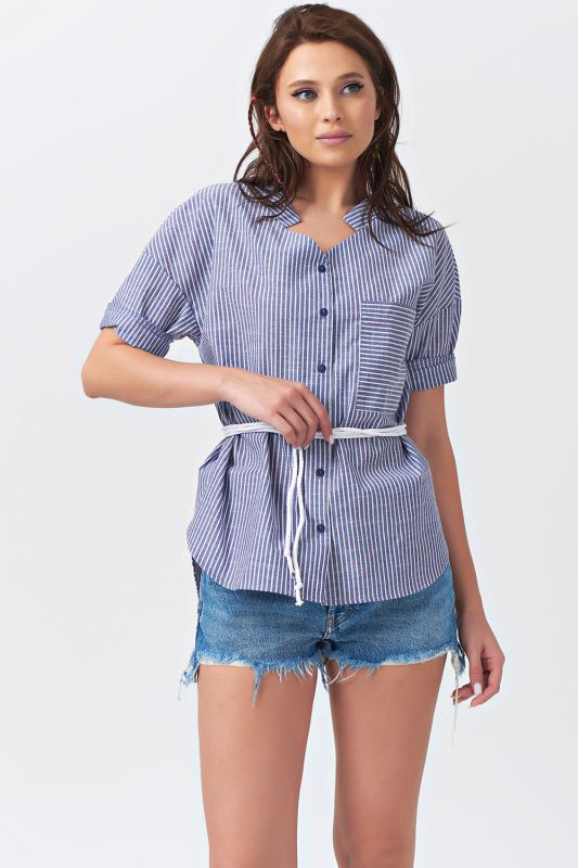 Striped Summer Shirt with Belt on blue