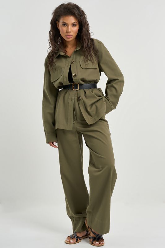 Casual trouser suit with khaki cotton shirt