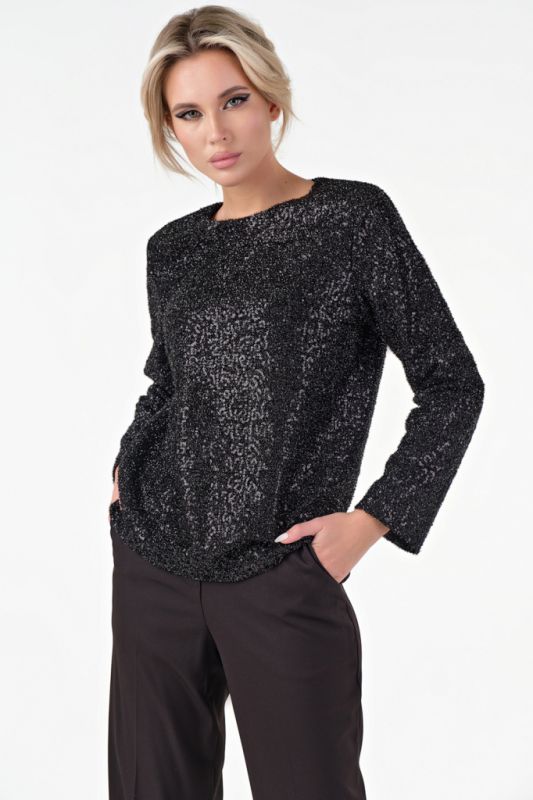 Straight silhouette blouse of knitted fabric with sequins black